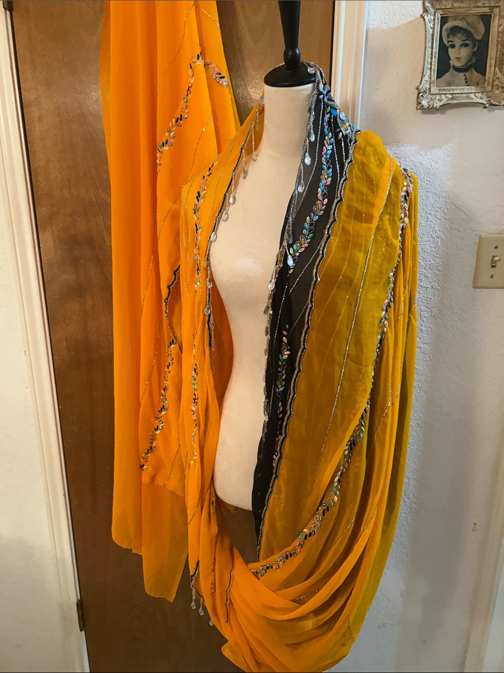 Embellished Yellow Scarf Wrap Jacket - Women. Beautiful! NWOT